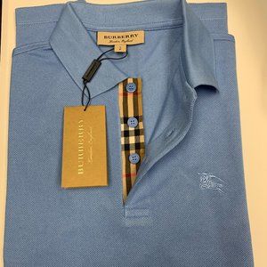 Light blue Burberry men's check placket polo shirt